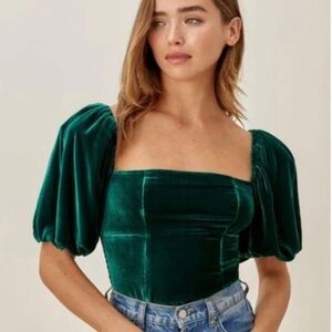 Reformation Green Velvet Top Size 6